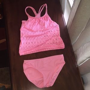 Two piece justice pink bathing suit